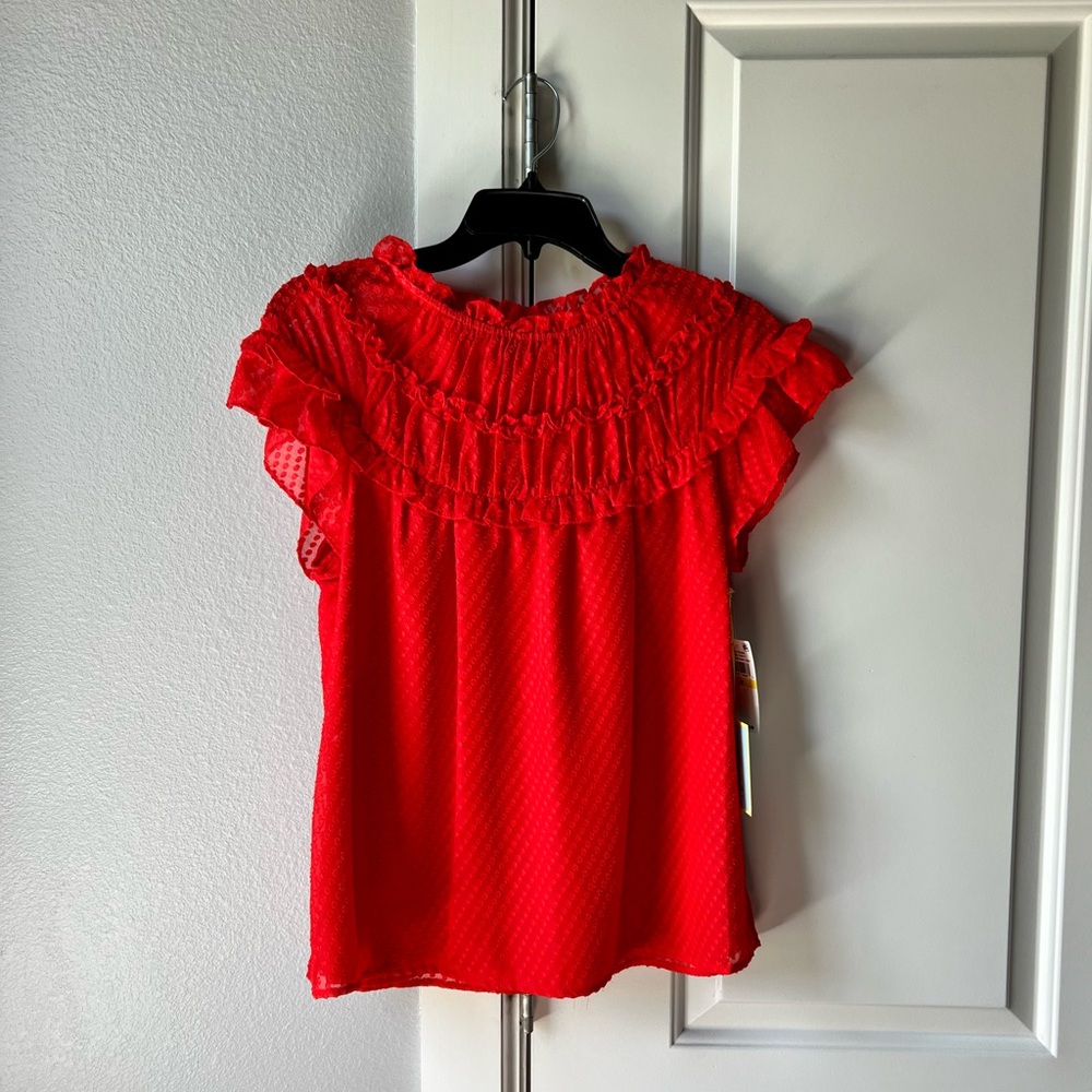 ❌SOLD❌ {CeCe} Poppy Red Ruffled Top - Picture 3 of 7